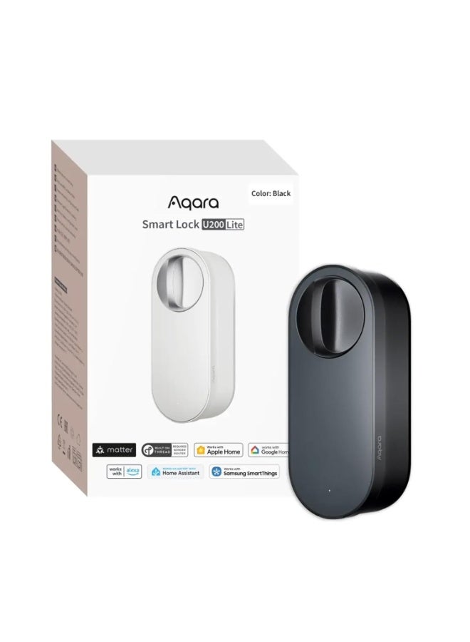 Aqara Smart Lock U200 Lite, Matter Over Thread, Quiet Mode, Auto Lock, Remote Access, Rechargeable Battery, Fits Euro Profile Cylinder, Supports HomeKit, Alexa, Google Home, Home Assistant, Black - Image 1